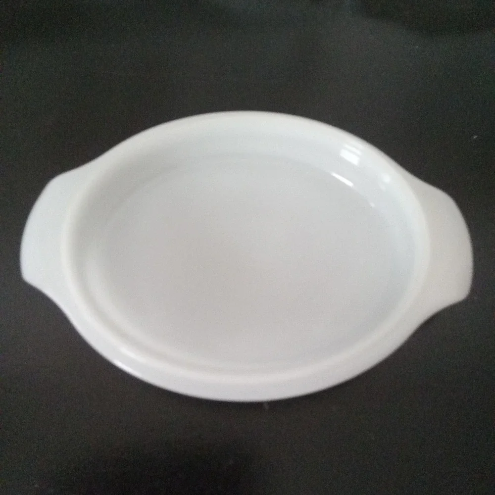 Vintage White Milk Glass Oval Casserole Replacement Lid with Tab Handles 9.25in
